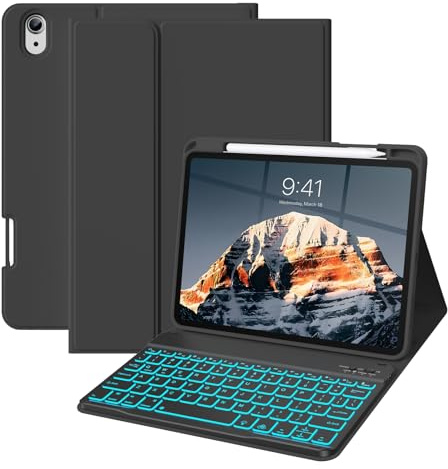 BQDIYOO Keyboard Case for iPad 11th Genration A16 2025/iPad 10th Generation 2022(11/10.9 inch), 7 Color Backlit Keyboard, Detachable with Pencil Holder, iPad 11/10 Gen Case Auto Sleep/Wake, Black