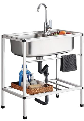 GODFSAHG Küchenspüle, Edelstahlspüle, freistehende Gewerbespüle für den Außenbereich, Einzelbecken, Restaurantspüle, Mobile Mehrzweckspülen, Multifunktionswaschbecken, für Wäsche, Hinterhof