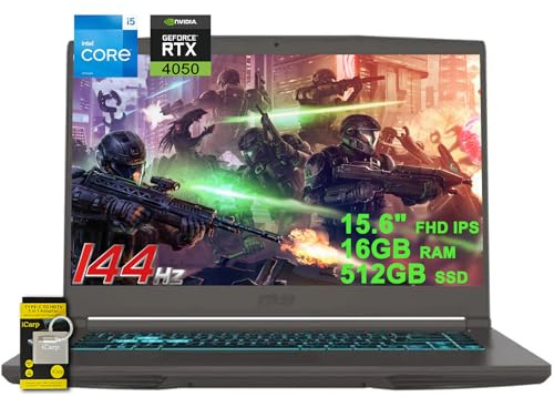 MSI Thin 15 Gaming Laptop 15.6 pulgadas FHD IPS 144Hz Intel Octa-core i5-13420H (Beats i7-11800H) 16GB RAM 512GB SSD GeForce RTX 4050 retroiluminado USB-C Win11 con accesorio ICP