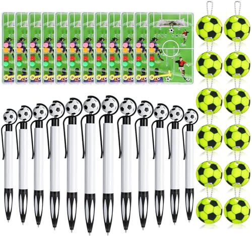 Candcamp Soccer Ballpoint Pen Set - 12 Retractable Pens with Keychains and Football Game, 1.0mm Black Ink for Student Party