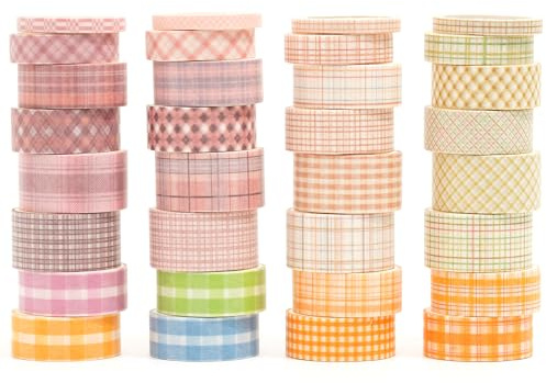 Songdao Gitter Washi Tape Set 36 Rollen Schottenstoff Dekoratives Klebeband Bunt für Scrapbooking, Bullet Tagebuch, Planer, Geschenkverpackung (1-Pink & Orange)