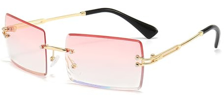 XDGBGFN Lunettes de soleil rétro sans monture style années 90 pour femme Lunettes rectangulaires Lunettes de soleil transparentes carrées pour homme et femme, Rose, 39 mm x 59 mm x 19 mm x 143 mm x