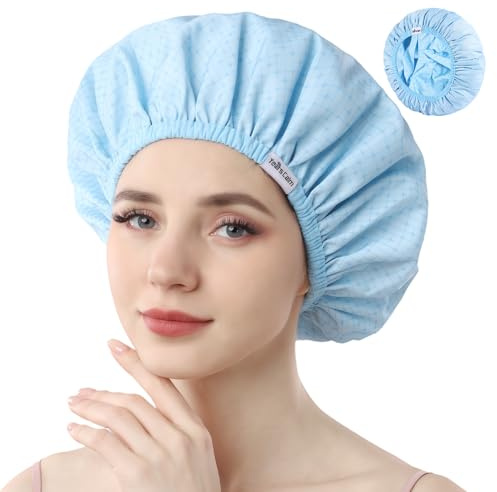 Years Calm Duschhauben für Frauen, wiederverwendbar, wasserdicht, Muster und einfarbig, zweilagiges Design für, schützt das Haar in der Dusche, Spa, Kochen, Reinigen und Reisen（Extra groß，Blau.）