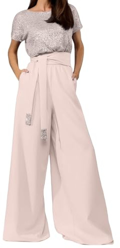 Generico Tute Eleganti Donna Curvy 2 Pezzi Completi di Pantaloni Con Tasche Formale Playsuit Moda Set Completo Maniche Corte e Lavoro Tailleur Casual Tinta Unita Completi Chic Matrimonio