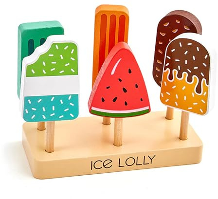 Gwezmxs Eisdiele Niños de Madera, Juguetes para Mayores de 3 Años, 6 Sabores de Helado, Ice Cream Toy for Kids