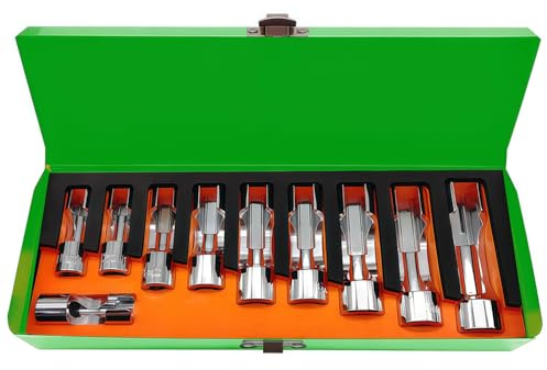 JEUCLEL 10PCS 10-19mm 3/8 Drive Diesel Injector Fuel Line Socket Wrench Set, Flare Nut Socket for Fastener on Bent Pipes, Wired Temperature Sensors, EGT Sensor, Thermo Switches, ABS Tubes, Strut Nut