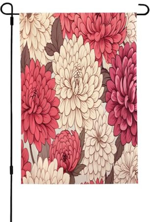 Dekorative doppelseitige Flagge mit roten und weißen Blumen, 71,1 x 101,6 cm, für den Außenbereich, perfekt für Terrasse, Schlafzimmer und Garten