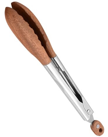 ABOOFAN Stainless Steel Walnut Wood Food Clip Salad Tongs for Cooking BBQ Buffet Serving Tongs