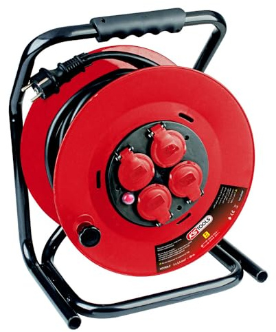 KS Tools - 150.4222F - Enrouleur électrique - Rallonge électrique sur touret - Enrouleur de 40 m - 4 prises à clapet de 16A/230 V - Poignée de transport