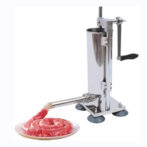 MBOGIZDN Silver,Manual Sausage Stuffer, 6 Lbs/3 L Capacity Vertical Stainless Steel Sausage Make Machine Sausage Filling for Commercial and Household Use