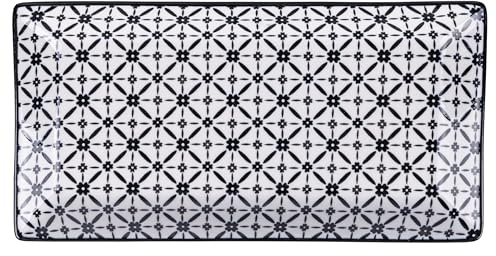 Set 6 Piattino rettangolare in gres 24x12 cm, decoro geometrico, Confusion
