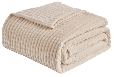 EMME Kuscheldecke 230x270 Fleece Weich Warm Flauschig Beige Tagesdecke | OEKO-TEX Zertifiziert Mit 3D-Touch-Erlebnis Als Überwurfdecke Couchdecke Sofadecke Wohndecke Für Erwachsene Ganzjährig