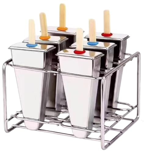 Dinntty EIS Stiel-Form, Edelstahl-Eiscreme-Form, Popsicle-Form Stielhalter-Basis, Popsicle-eiswürfelform, Eisformen-Maker, Gefrierschrank, 6er-Set