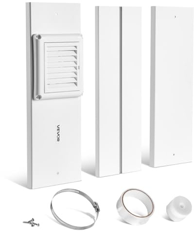 VEVOR Dryer Vent Window Kit, Fits 4-Inch Exhaust Hoses, Adjustable Length for Adapts Sliding Windows of Different Heights, Sturdy PVC and PP Materials, Dual Protections & Multi-layer Sealing Design
