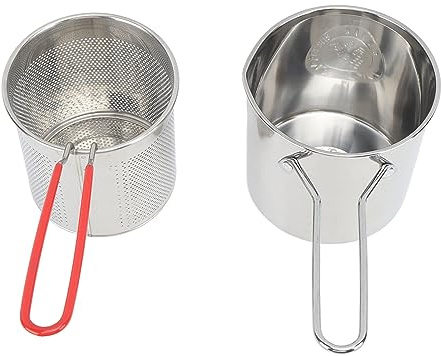 TOPINCN Olla Freidora Profunda de Acero Inoxidable 304, Pequeña Freidora Tipo Olécranon con Plegable, Multiusos para Freír y cocinar. (Juego de 4 piezas: bote de frito + cesta de colador + estufa)