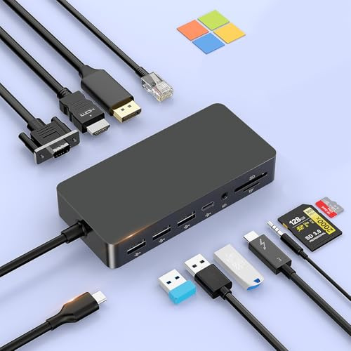 Micro-Soft Surface Thunderbolt 4 Dock mit DREI Displays, 11 in 1 Surface Docking Station Hub mit 4K HDMI+DP+VGA für Surface Pro 11/10/9/8/X/7+/7, Laptop 7/6/5/4/3, Laptop Studio 2/1, Go 4/3/2/1