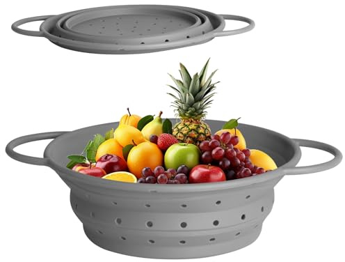 Passoire à Pâtes, Passoire Pliable en Silicone, Tamis égouttoir Pates Pliable avec Poignées pour égoutter les Pâtes, Légumes, Fruits