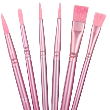 6 Stück Pinsel Set Rosa Nylonpinsel Rosa Pinsel Malen Acrylfarben Mit Holzgriffen Pinselset Nylon Aquarellpinsel für Acryl Synthetik Acrylpinsel Wasserfarben Malen für Malliebhaber Anfänger