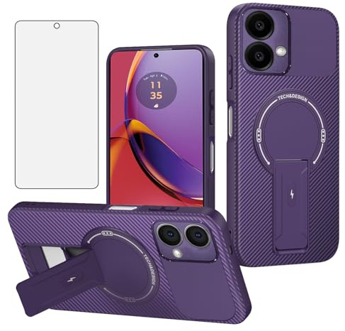 Asuwish Funda magnética de fibra de carbono para Motorola Moto G84 5G con protector de pantalla de vidrio templado y soporte duro protector, accesorios de celda delgada G 84 2023, para mujeres y