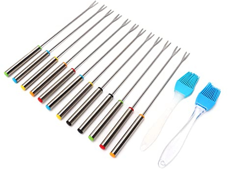 Dilwe Wiederverwendbare Fondue-Gabeln, Hand-Fondue-Sticks aus Edelstahl, 12 Stück 24 Cm Smores-Sticks für Dinnerpartys, Hochzeiten