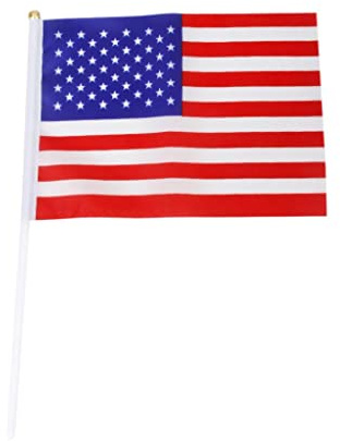 Amerikanische Mini-USA-Flaggen-Set, 12 Stück, Polyester, Handwinken, Banner mit Kunststoffstangen, 21 x 14 cm, Rot, Weiß, Blau, für Festivals und Partys
