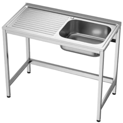 GASFRIT Fregadero Industrial Acero Inoxidable, 1 Seno con Escurridor, 1000x500x850 mm, Acabado Pulido Satinado, Ideal Hostelería y Cocina Profesional (Sin Grifo, Seno Derecha)