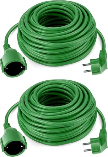2X Verlängerungskabel Schuko 30 Meter grün Stromkabel bis 3500 Watt Garten hochwertig und praktisch für den Außenbereich