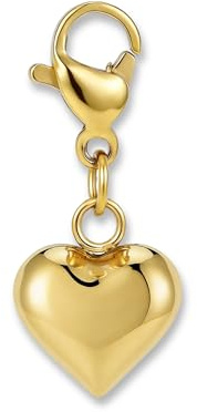Charms-hänge 3D-hjärta med karbinlås | Halsbandshänge i 316L rostfritt stål | Berlock för berlockarmband i 18K guld | Vattentålig & hypoallergen