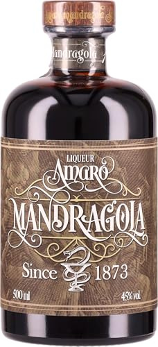 Mandragola, Amaro, 500ml, ricetta segreta, metodo tradizionale, note erbacee e balsamiche, amaro intenso, dopo pasto sorprendente, digestivo, 15 botaniche, 45% Vol.