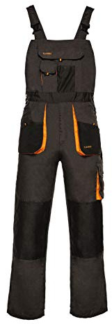 ART.MAS Work Bib and Brace Overalls, Multipockets, Knee Reinforcement With Pocket, Durable Triple Stitched Seams (32/34-50EU, NO Knee Pads, Grey-Orange)