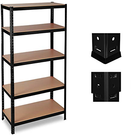 Relaxdays Étagère charge lourde, Meuble de rangement à clip, Cave charge 1325 kg, garage, 180x90x60 cm, acier, MDF, noir