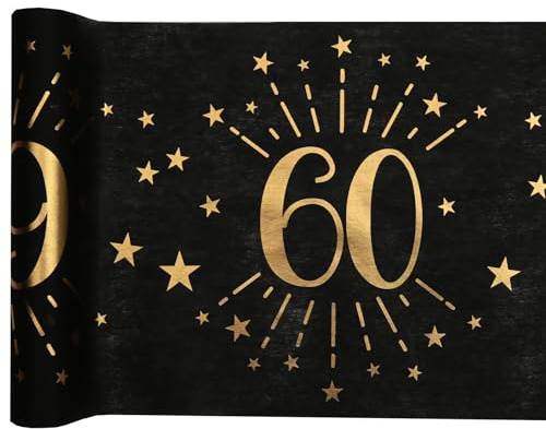 SANTEX 6787-60-30, Tischläufer mit glitzerndem Alter, Metall, Schwarz/Gold, 60 Jahre