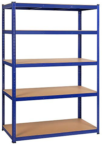 Yaheetech Scaffale in Metallo Portata 875 kg a 5 Ripiani Scaffalattura 180 x 120 x 60 cm Senza Viti Regolabile Mensola in Acciaio Salvaspazio Garage Cucina Magazzino Blu