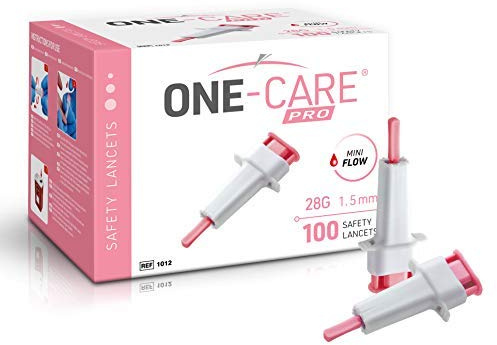 MediVena ONE-CARE PRO Safety Lancets, Top Push Button Activated, 28G x 1.5mm, 100/bx, Sterile, Gentle & Comfortable Sampling