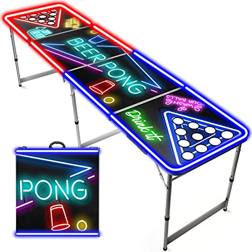 Beer Pong Offizieller Spotlightholes Tisch mit Löchern | Neonlicht | Premium Qualität | Offizielle Wettkampfmaße | Kratzfest und Wassergeschützt | Partyspiele | Trinkspiele | 100% Spaß | OriginalCup®