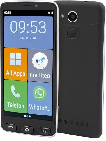 Olympia Neo 16 GB Smartphone für Senioren | Extragroße Darstellung | Hörgerätekompatibel | Notruftaste | Senioren Smartphone 5,5“ Display | Whatsapp & Mediteo vorinstalliert | 8MP Kamera | Schwarz