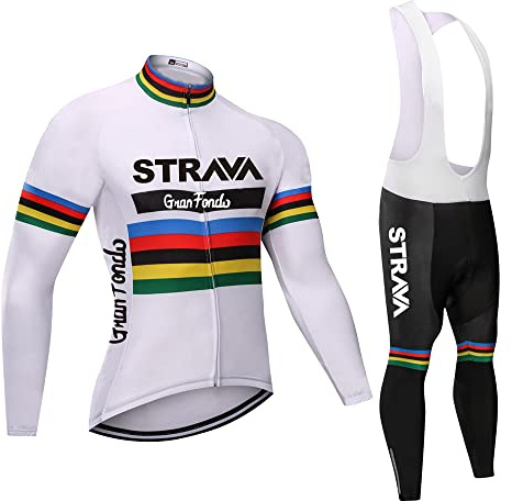 Cycling Jersey Men Set Bib Shorts Set Summer Mountain Bike Bicycle Suit Anti-UV Bicycle Team Racing Uniform Clothes (White,Medium)…