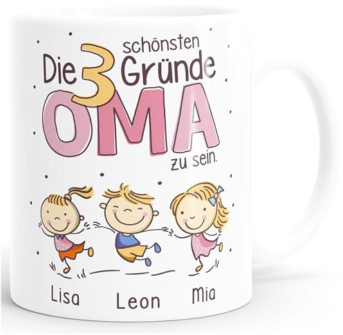 SpecialMe® Tasse Die schönsten Gründe Oma zu sein mit Enkel-Kindern und Namen personalisiertes Geschenk für Oma Weiss Keramik-Tasse