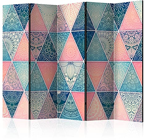 murando - Paravent Raumteiler orientalische Muster, 225x172 cm, 5-teilig | Mobiler Sichtschutz, sofort einsatzbereit, Holzrahmen, ideal fürs Wohnzimmer oder Büro, geruchsneutral, lichtbeständig