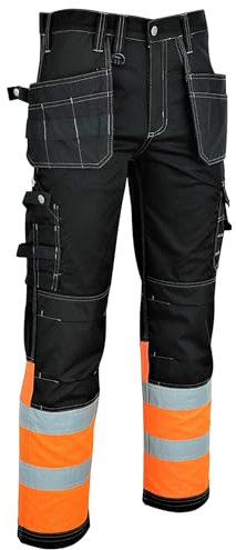 MS9 Herren Hi Viz Reflektierenden Arbeitshose Bundhose Cargohose mit Multifunktions und Kniepolster Taschen