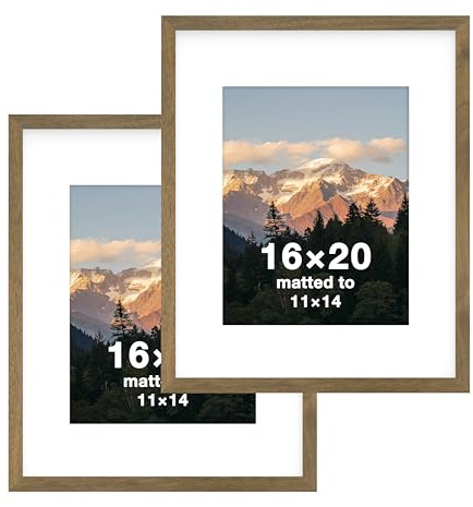 FrameWorks 2-Pack, 16x20 Matted to 11x14 Picture Frame, Dark Oak – Classic Wooden Photo Frame with Tempered Glass, Modern Matte Finish for Prints, Posters, Certificates & Wall Decor – Gallery-Ready