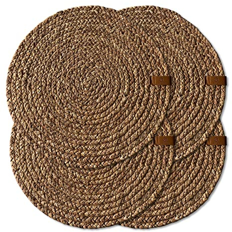 FRIHET® Platzmatten Platzdeckchen Platzset Tischset Freja rund Naturmaterial Kürbisgras, Rund: Durchmesser ca. 38cm, Handarbeit (4, 38cm rund)