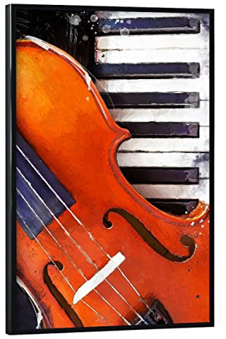 artboxONE Poster mit schwarzem Rahmen 75x50 cm Musik Geigen- und Klavieraquarell - Bild Geige Geige Instrument