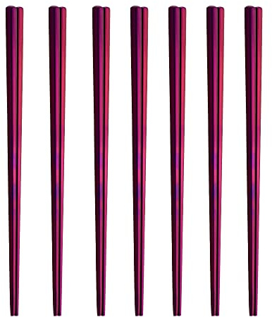 Bacchette in acciaio inox, bacchette riutilizzabili, lavabili in lavastoviglie, facili da usare, bacchette leggere quadrate (7 pezzi, viola)
