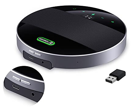 TONGVEO Bluetooth Conference Speaker and Microphone， Wireless Lound Speakerphone Portable for Car and Computer Home Office, Two Way Voice Clear, Compatible with Zoom, Teams