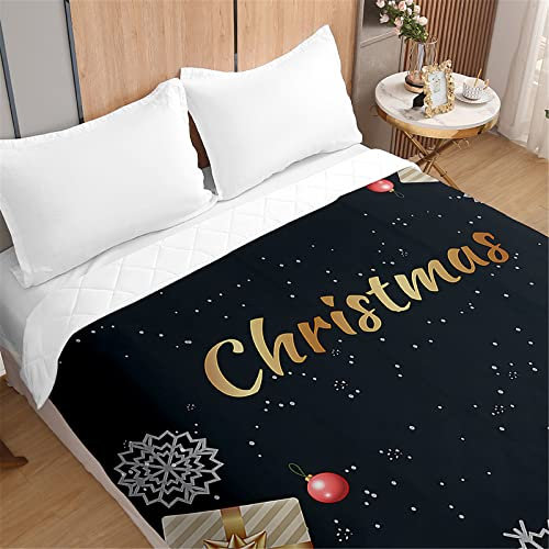 Odot 3D Steppdecke Tagesdecke Gesteppte Bettüberwurf für Doppelbett Einzelbett Kinder, Bettdecke Stepp Decke Tagesdecken mit Präge Wohndecke Alle Jahreszeiten (220x240cm,Schwarzes Weihnachten)