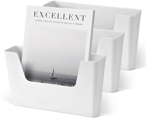 YOHOM Zeitungshalter Wand Zeitschriftenhalter Prospekthalter Wand Briefhalter Wandprospekthalter A4 mit 2 Montagearten (Kleben/Bohren) Ablagefächer Wand für Dokumente, Magazine, Bücher Weiß 3 Stück