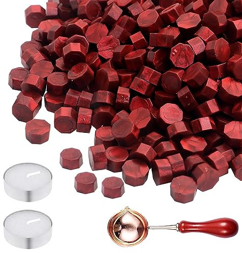 400 Stück Siegelwachs Perlen, Siegelwachs Kit, Rot Siegelwachsperlen, Achteckige Siegelwachsperlen, für Geschenkverpackung, Hochzeitseinladungen,Persönliches Kuvert