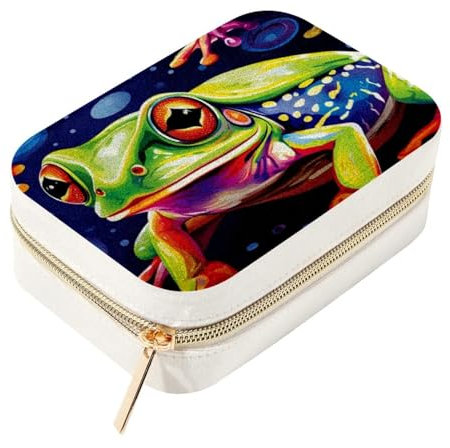 RODAILYCAY Schmuckkästchen aus Samt, Frosch, tragbare Schmuckaufbewahrung mit herausnehmbaren Fächern für Halsketten, Ringe, Ohrringe, Halsketten, Armbänder