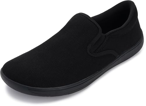 WHITIN Fashion Men's Wide Toe Box Barefoot Sneakers Slip on Canvas Casual Minimalist Zero Drop Sole Shoes Size 11 11W Minimus Walking Black 45